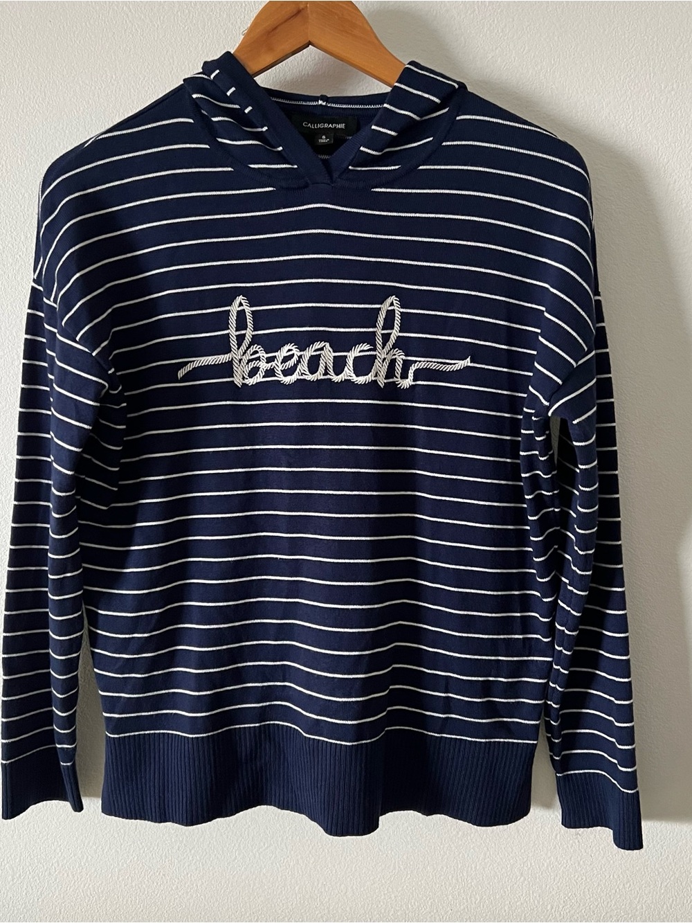 Calligraphie Navy Striped 'beach' Hoodie Sz S